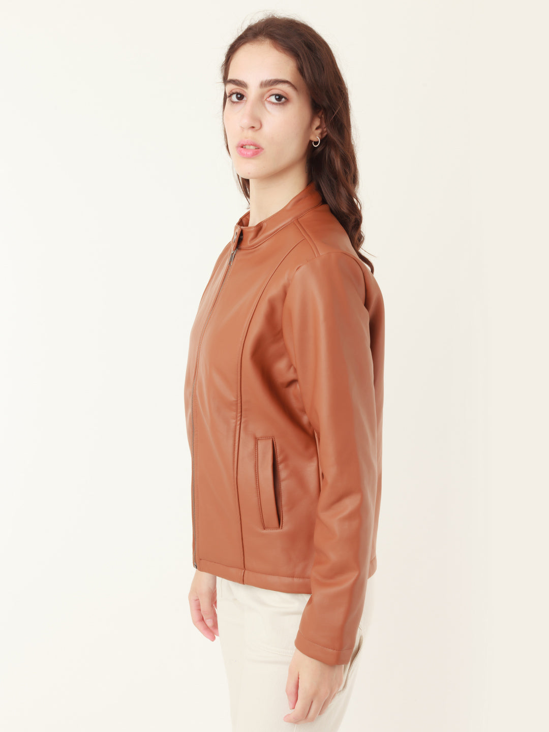 Tan Solid Jacket For Women