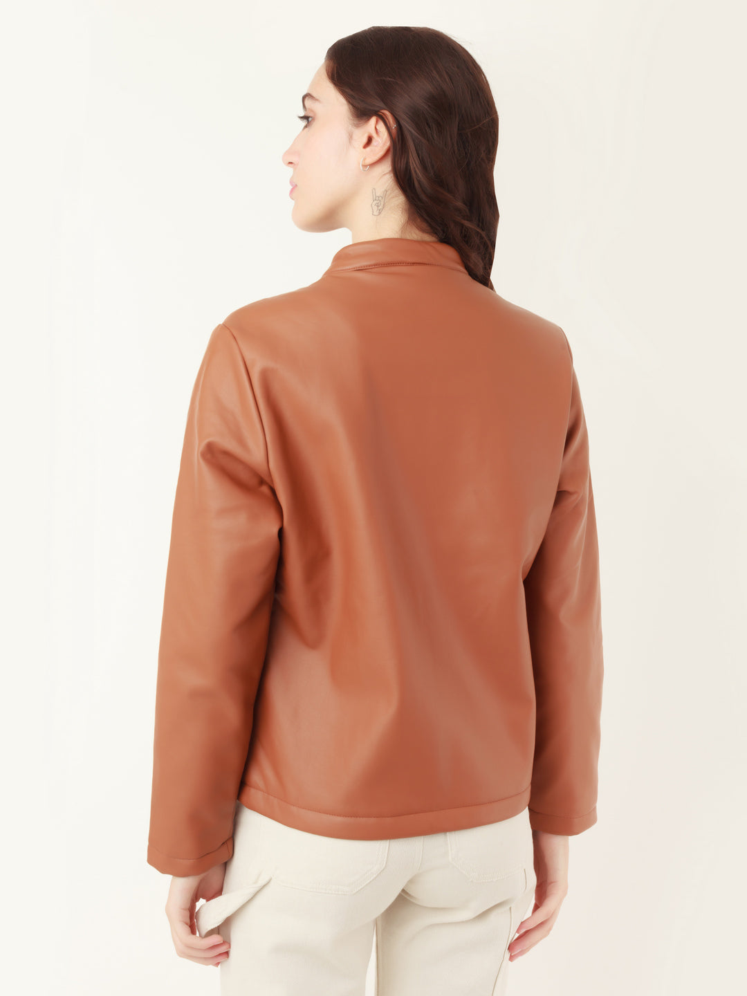 Tan Solid Jacket For Women
