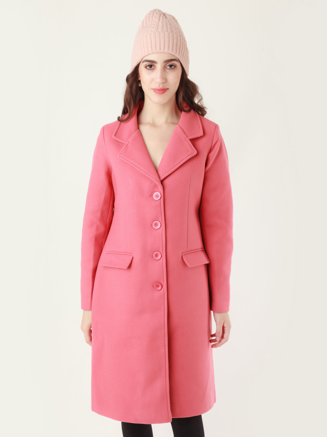 Pink Solid Coat For Women