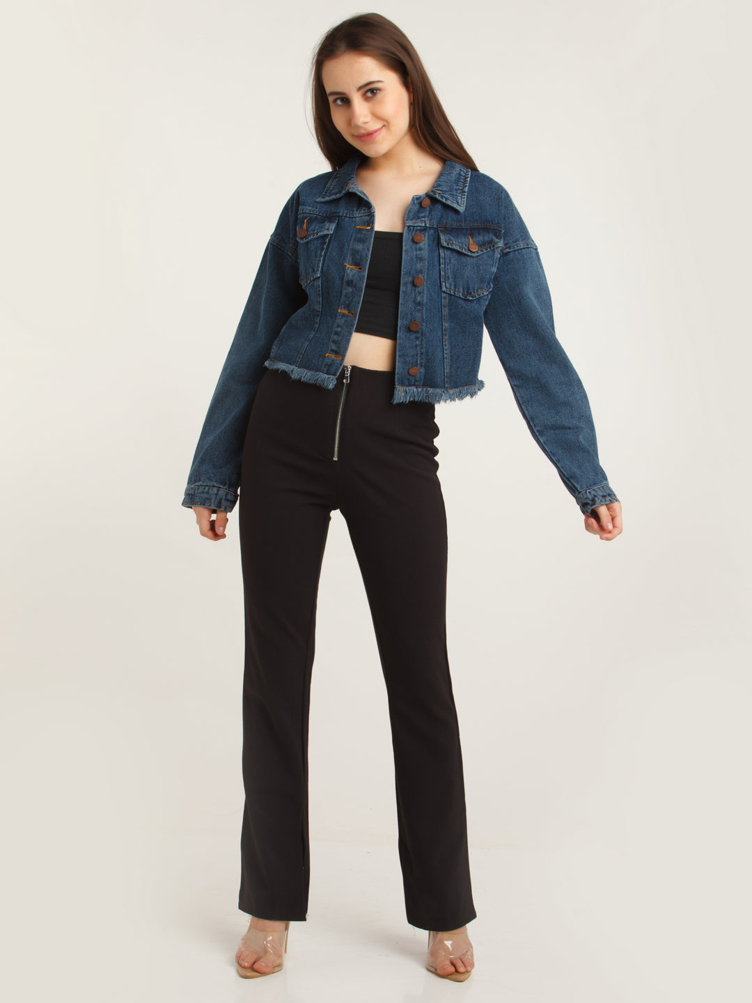 Blue Solid Straight Jacket