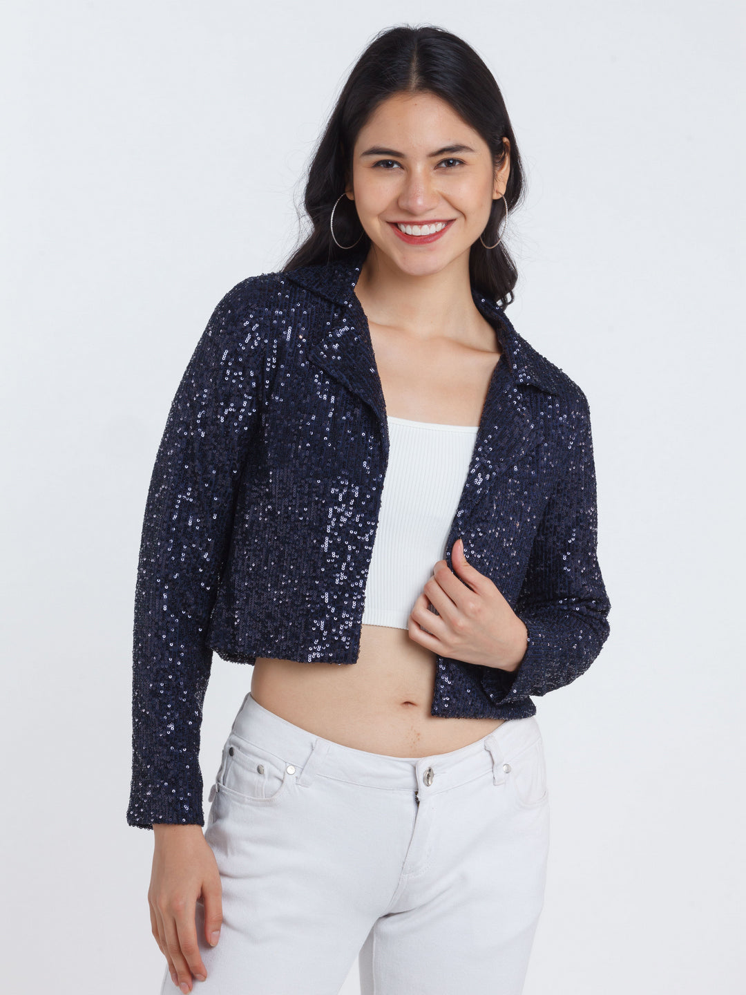 Navy Blue Solid Blazer