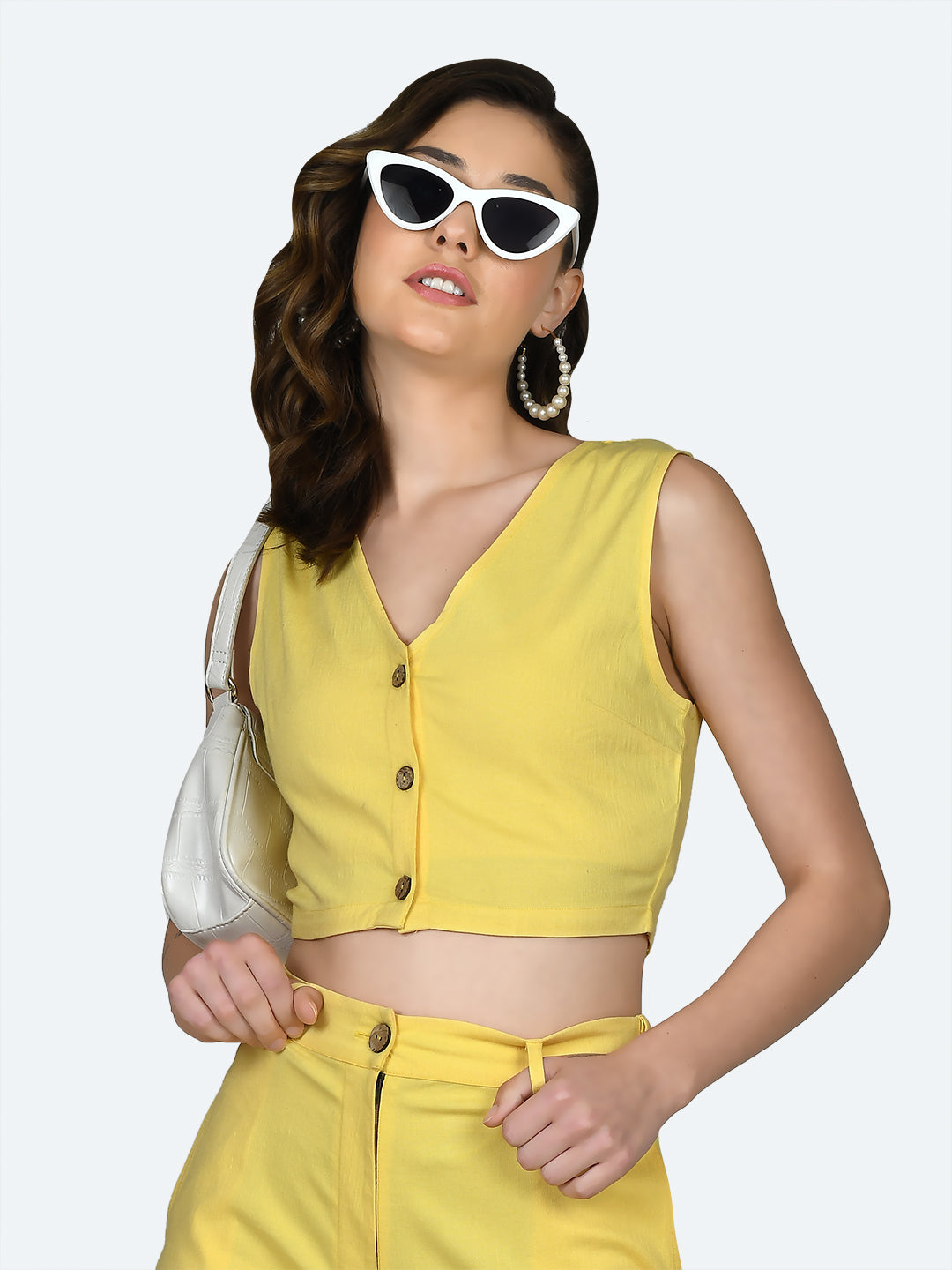 Yellow Solid Buttoned Jacket  For Women