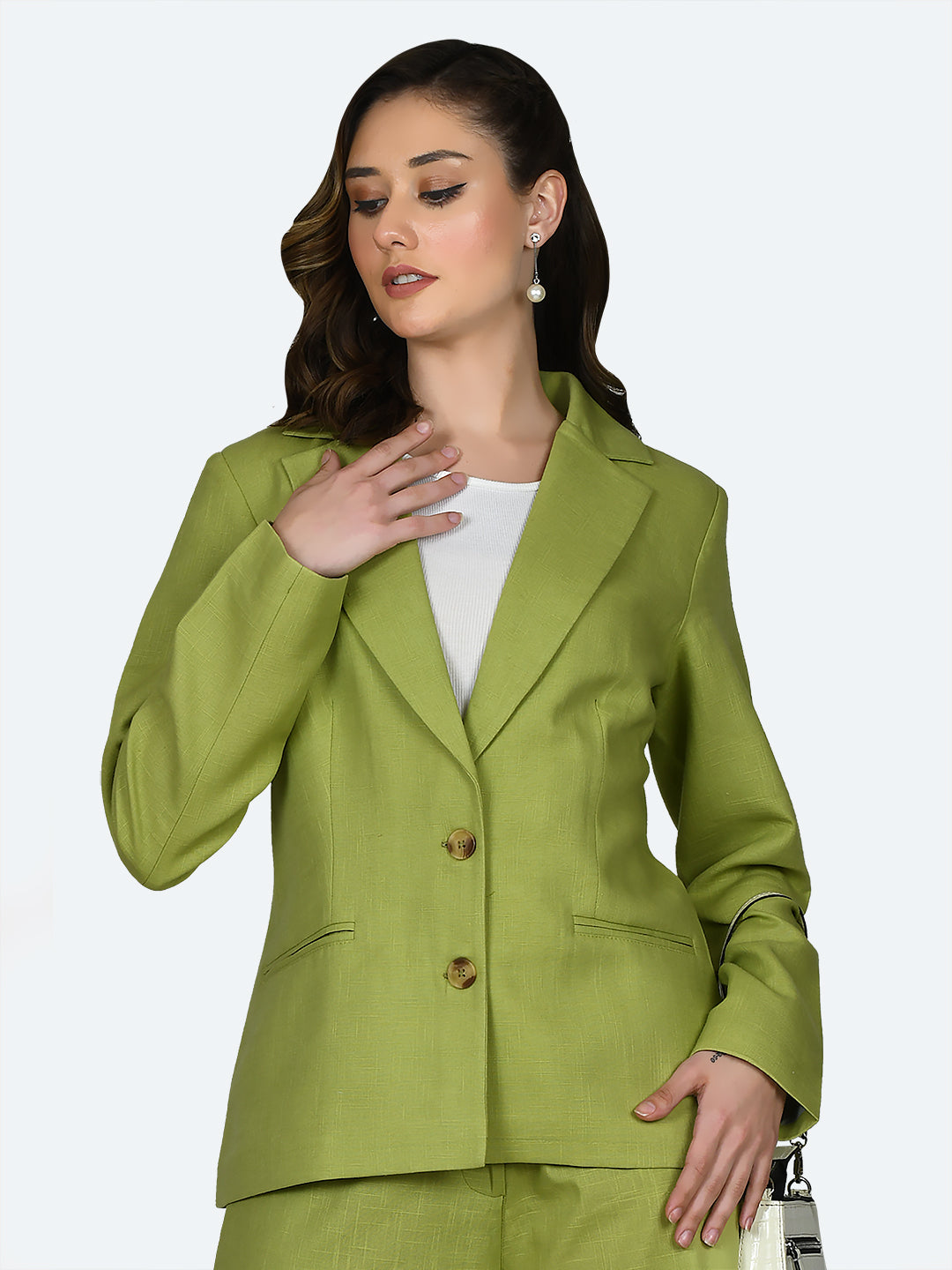 Green Solid Jacket For Women