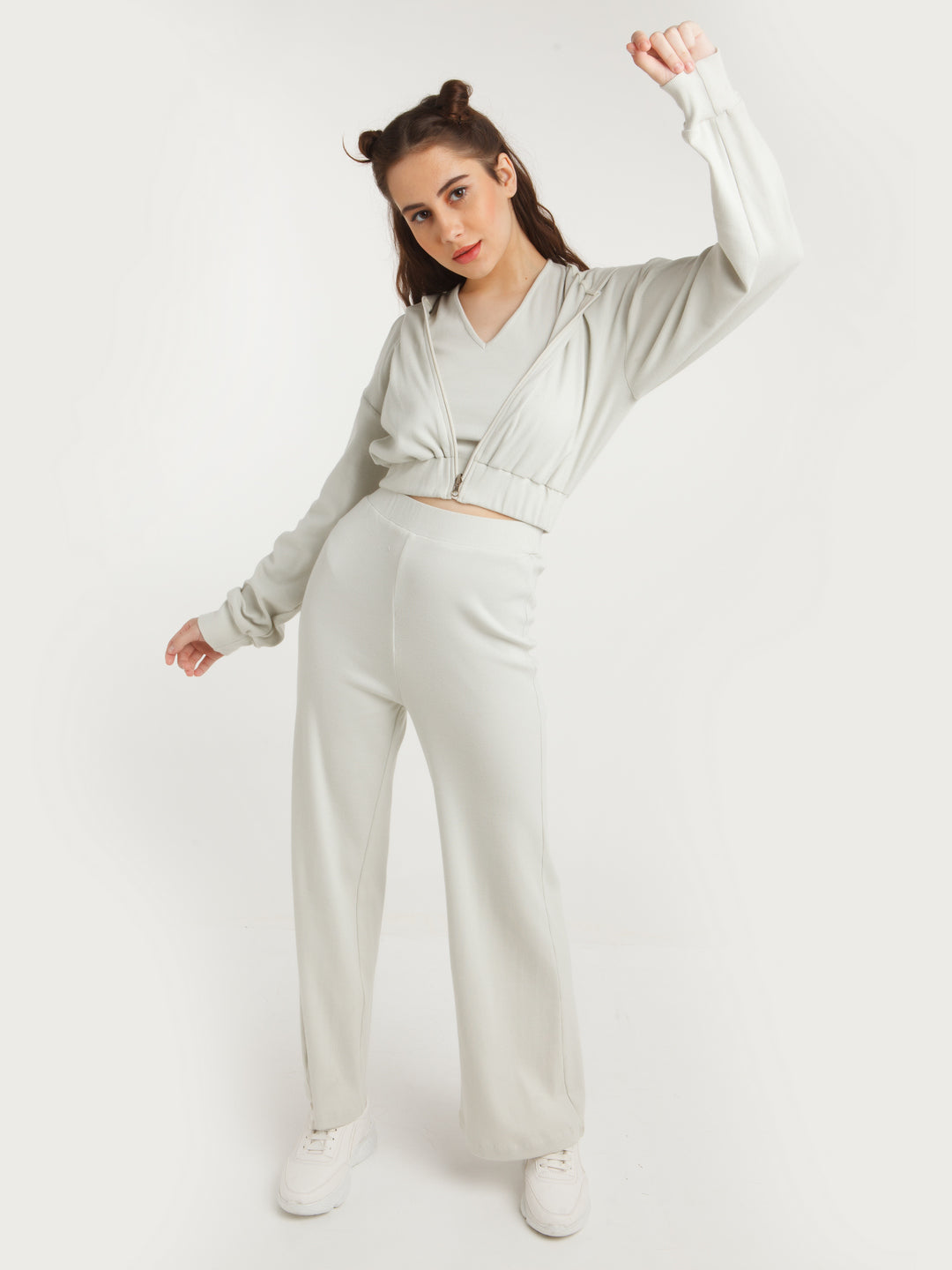 Grey Solid Elasticated Trouser