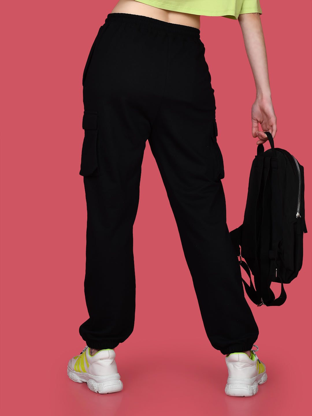 Black Solid Elasticated Joggers For Women