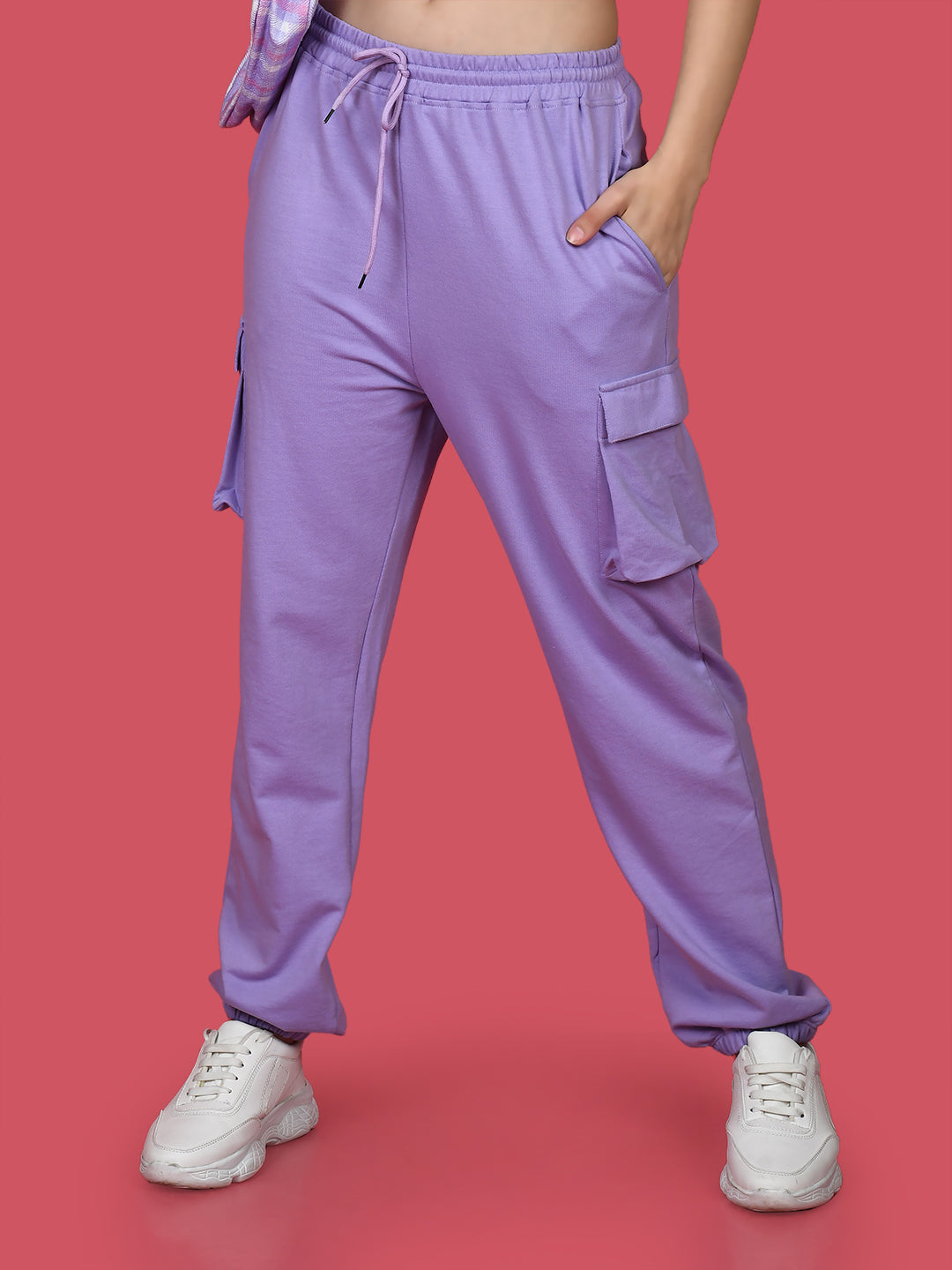 Purple Solid Elasticated Joggers