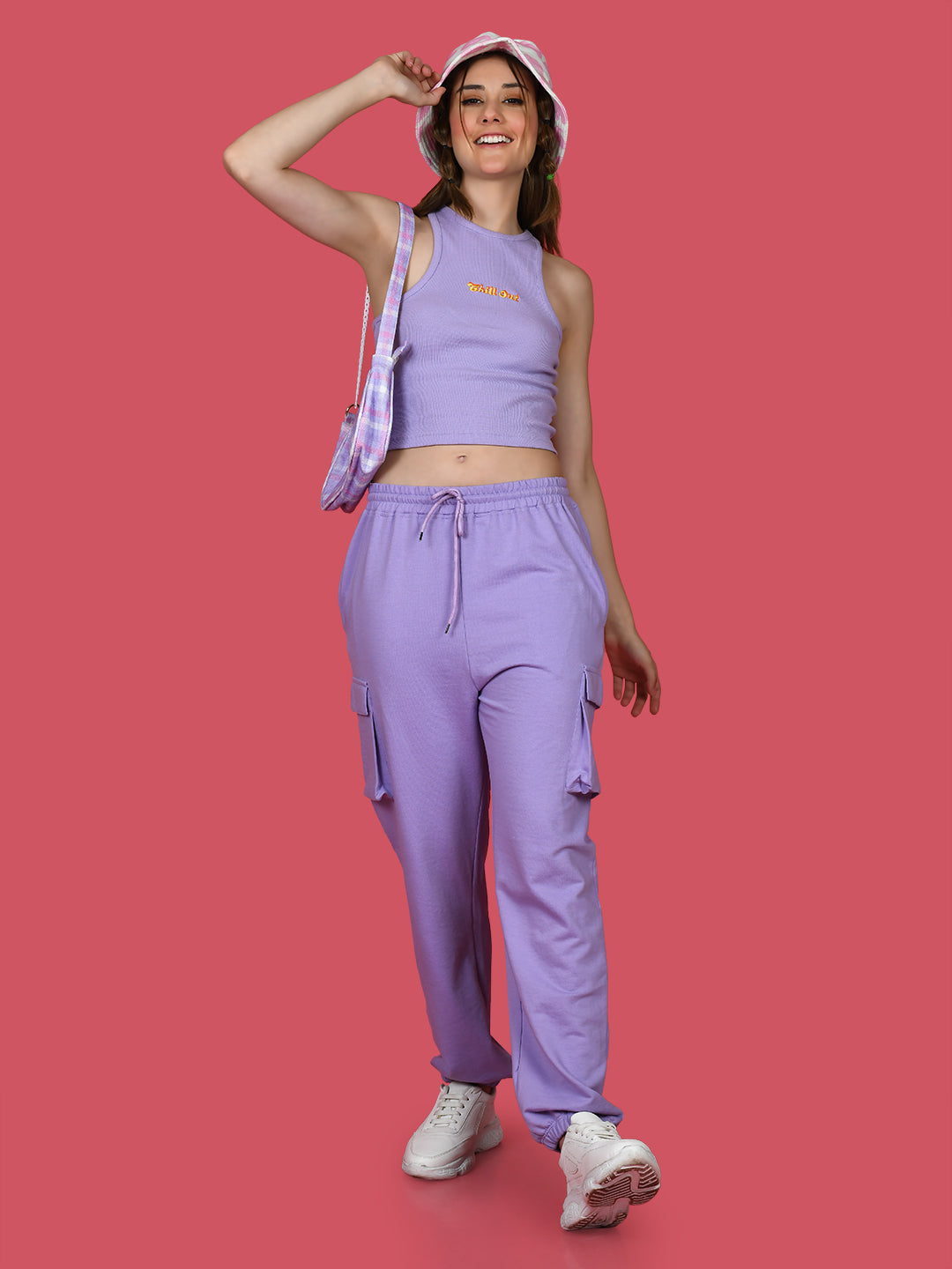 Purple Solid Elasticated Joggers