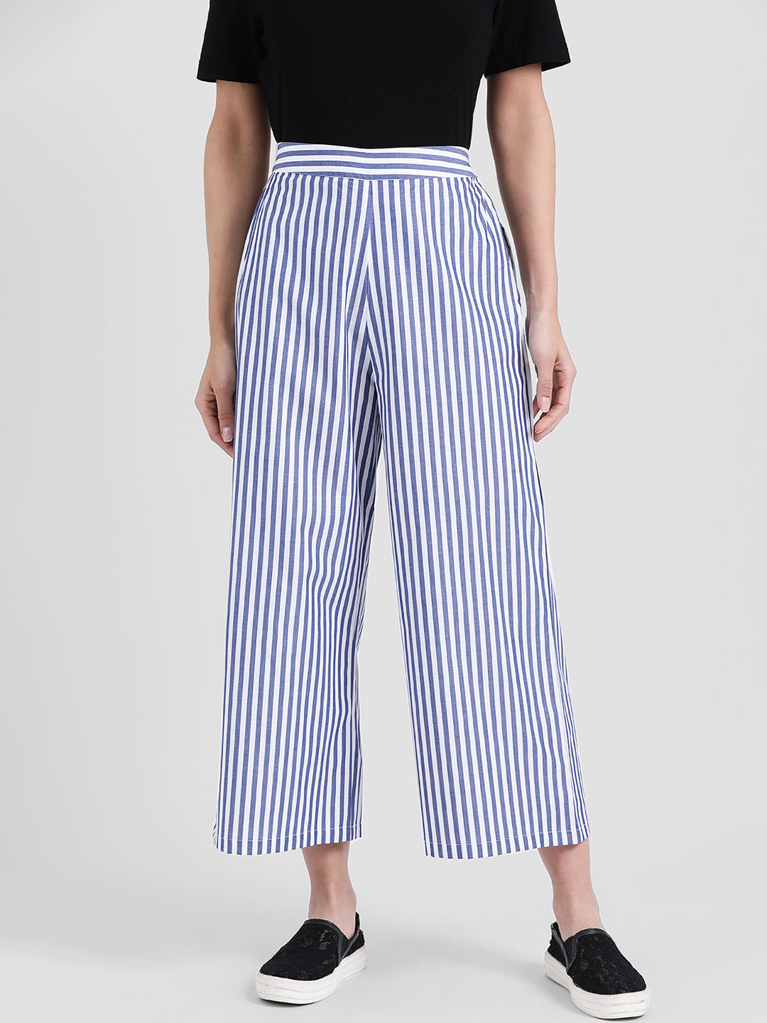 Blue & White Striped Regular Trousers
