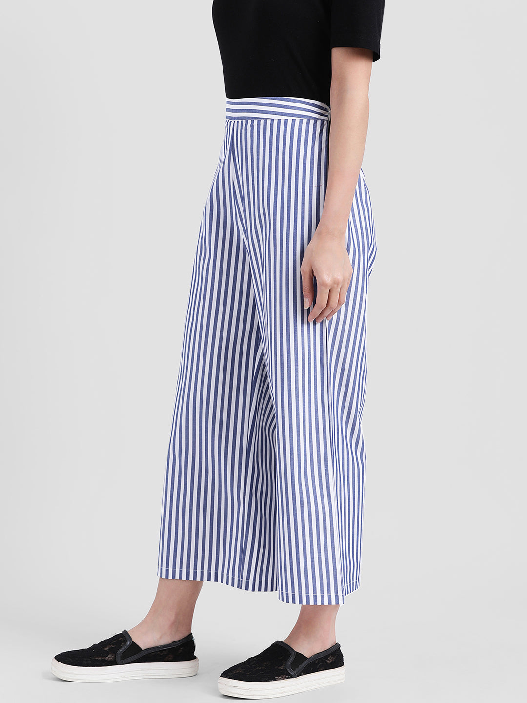 Blue & White Striped Regular Trousers