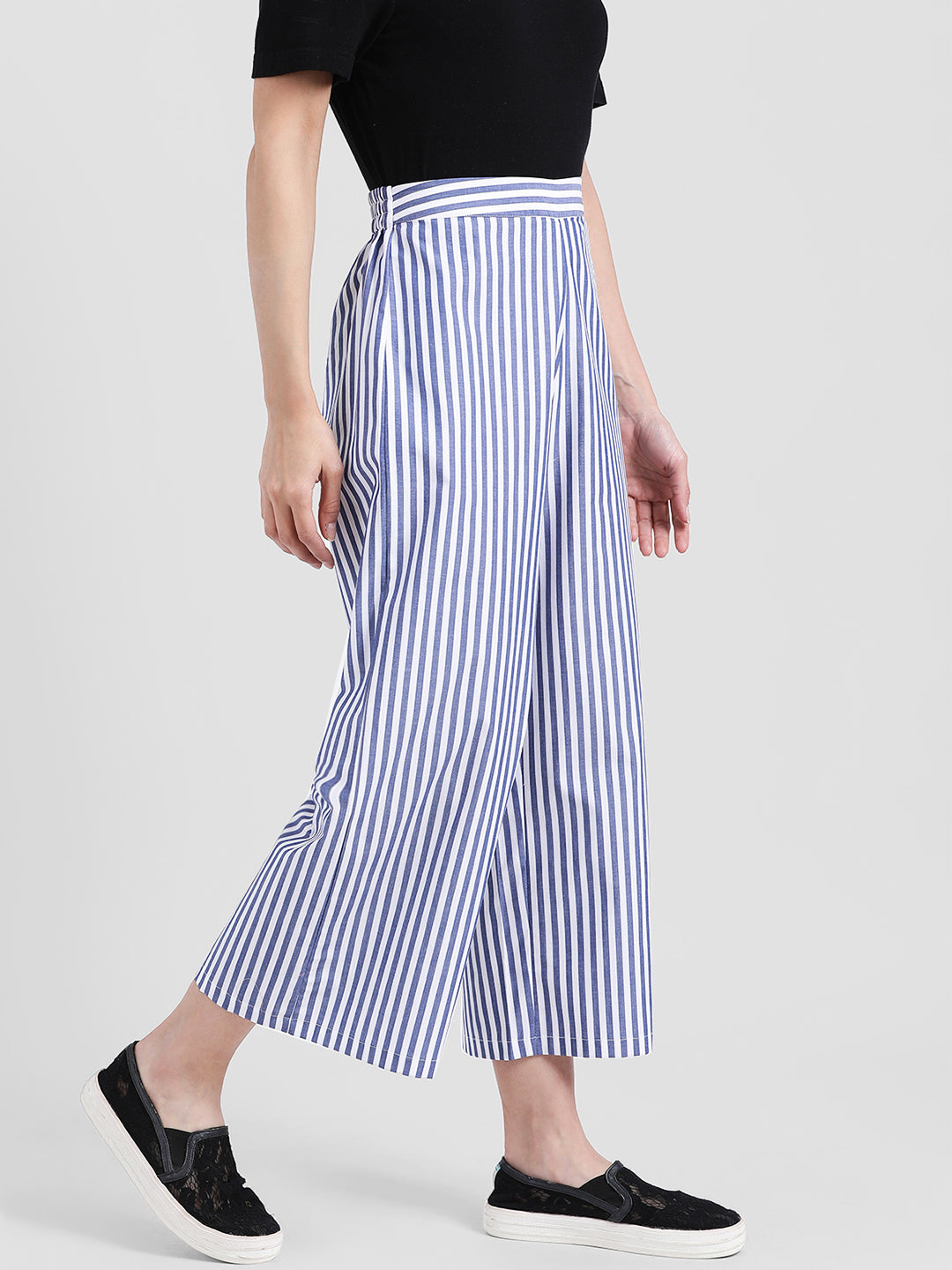 Blue & White Striped Regular Trousers