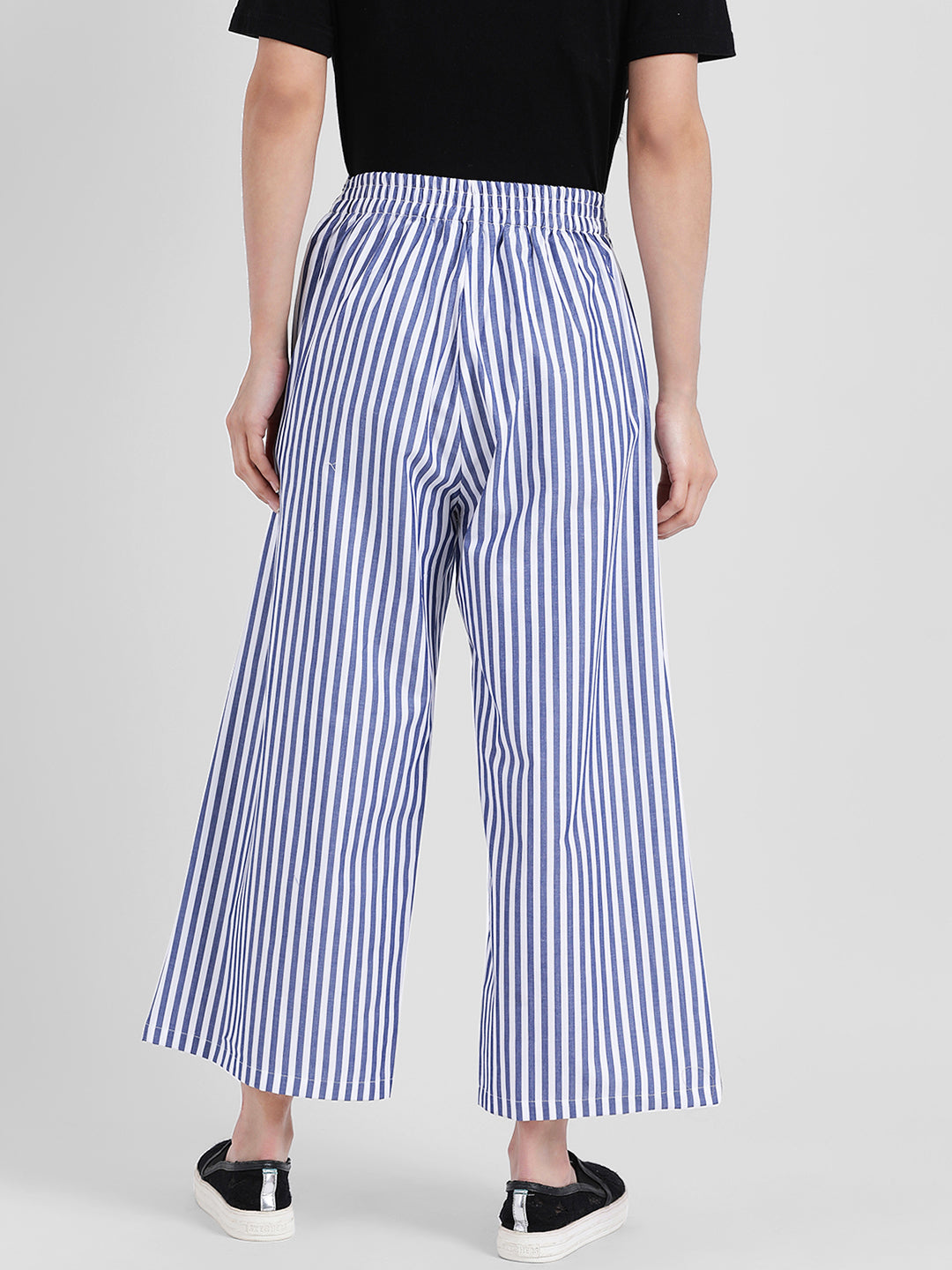 Blue & White Striped Regular Trousers