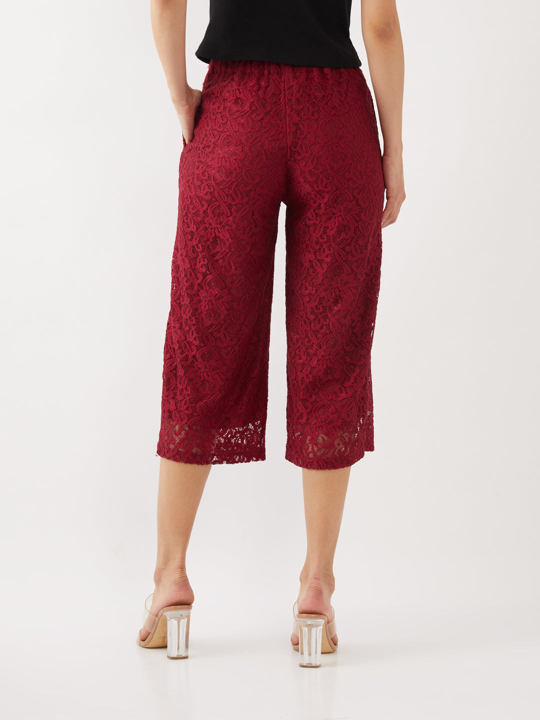 Maroon Lace Culottes For Women