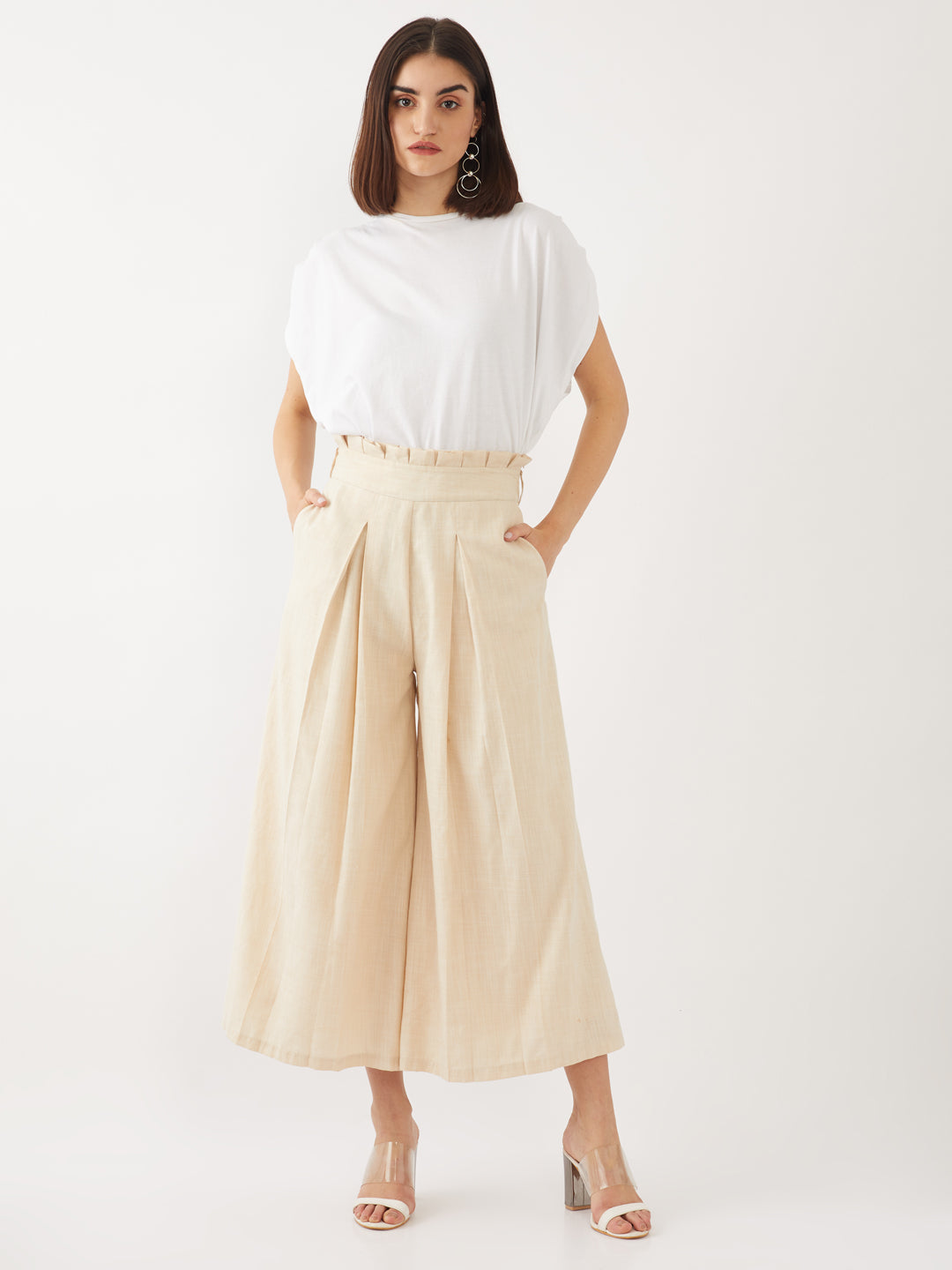Beige Solid Trousers