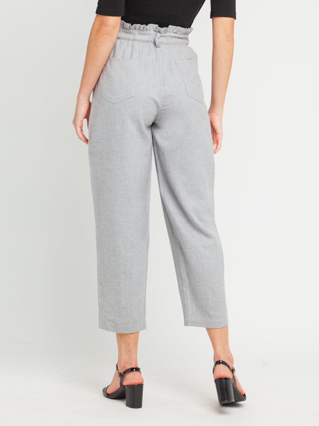 Grey Solid Ruffled Trouser