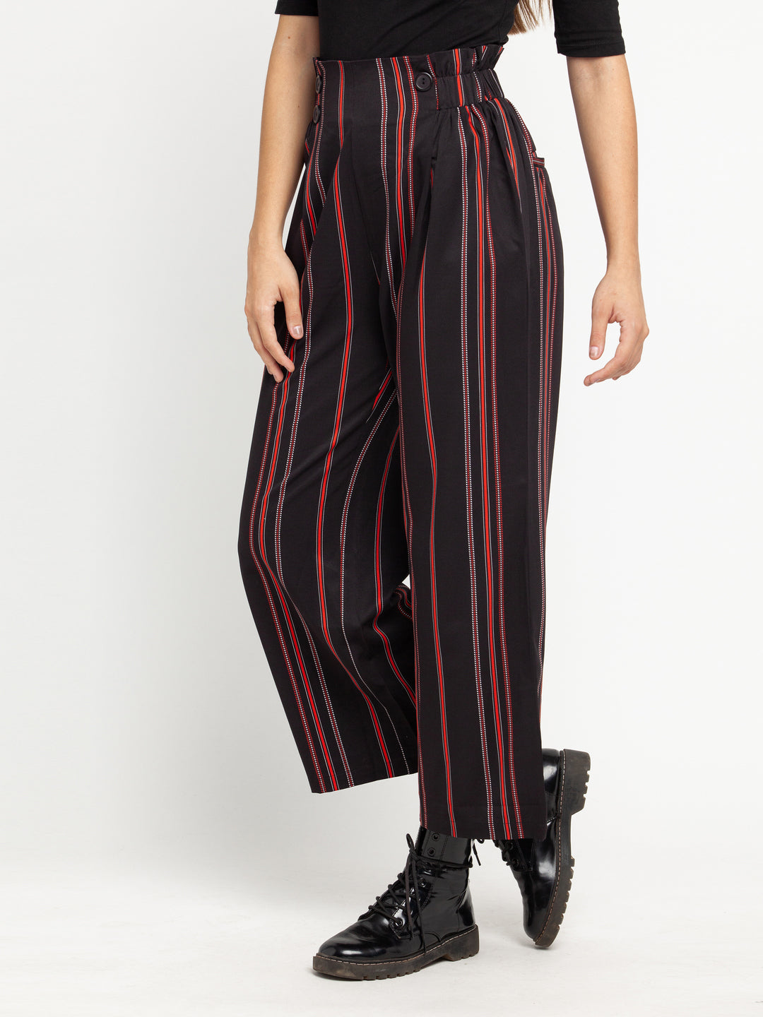 Black Striped Elasticated Palazzo For Women
