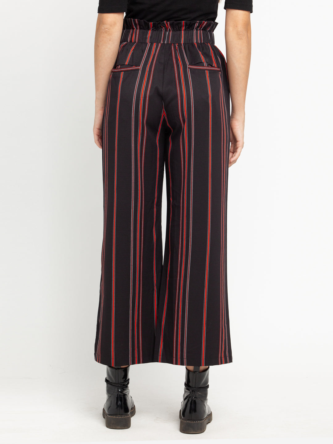 Black Striped Elasticated Palazzo For Women