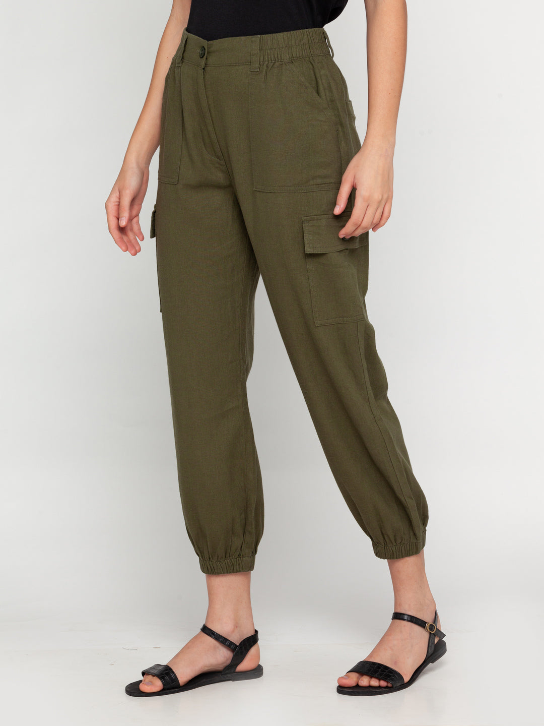 Green Solid Elasticated Joggers