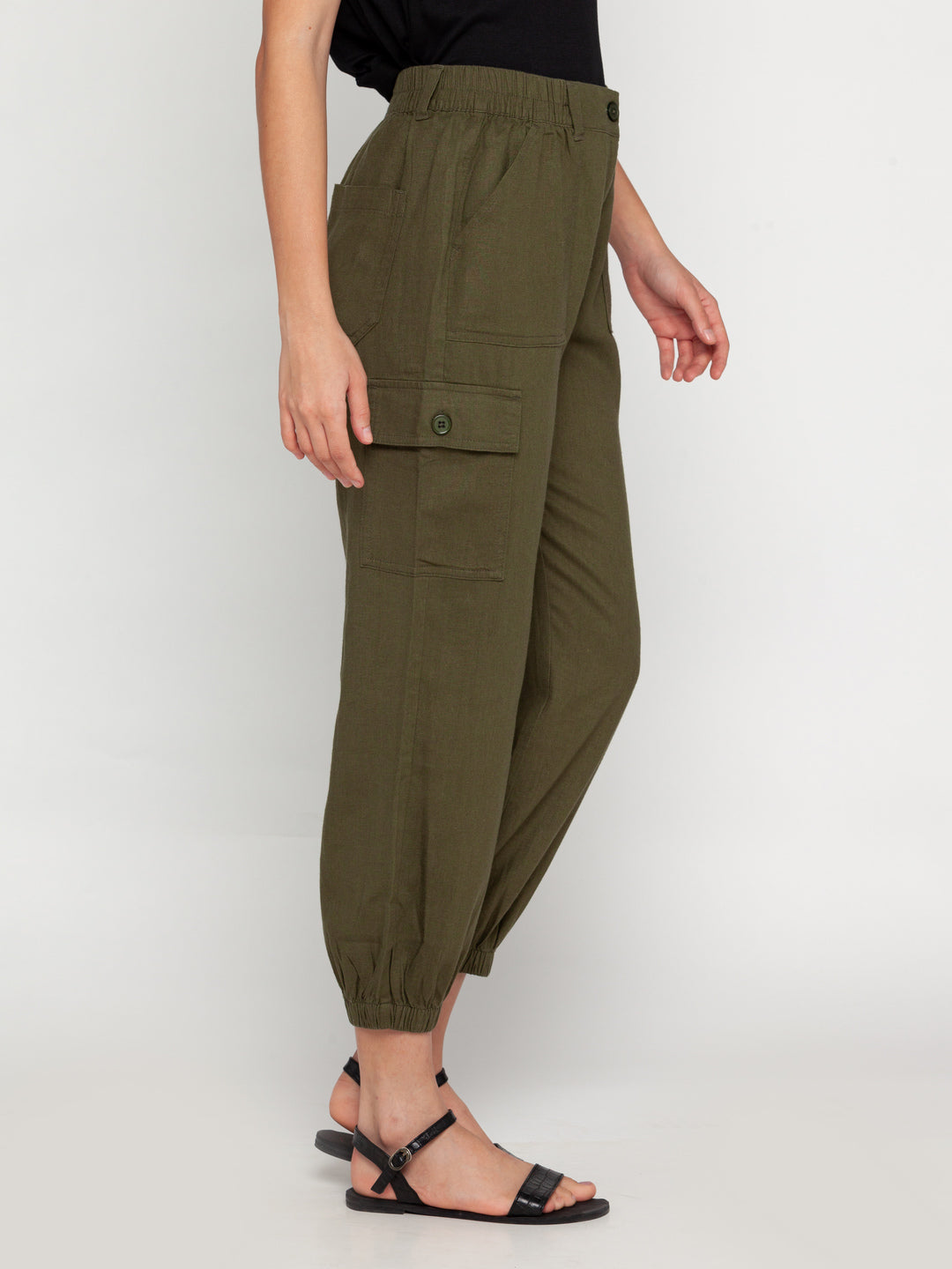 Green Solid Elasticated Joggers