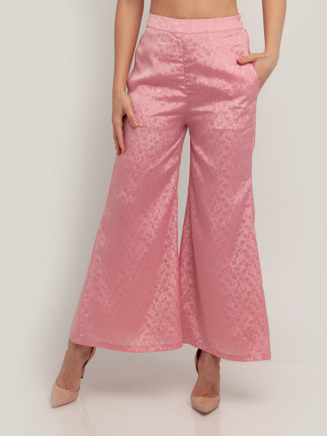 Pink Self Design Palazzo For Women