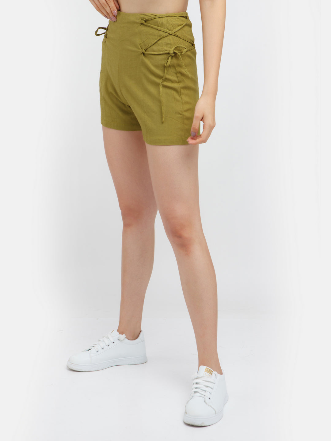 Green Solid Regular Shorts for Women