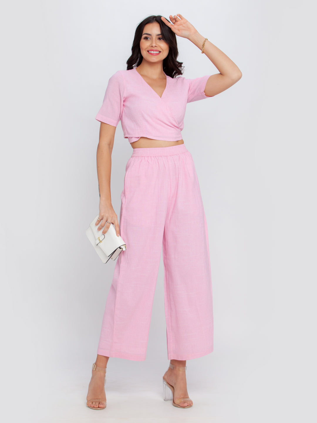Pink Solid Elasticated Trouser