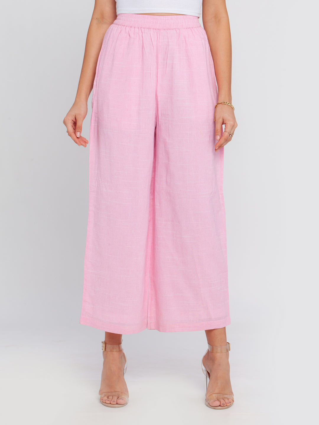 Pink Solid Elasticated Trouser