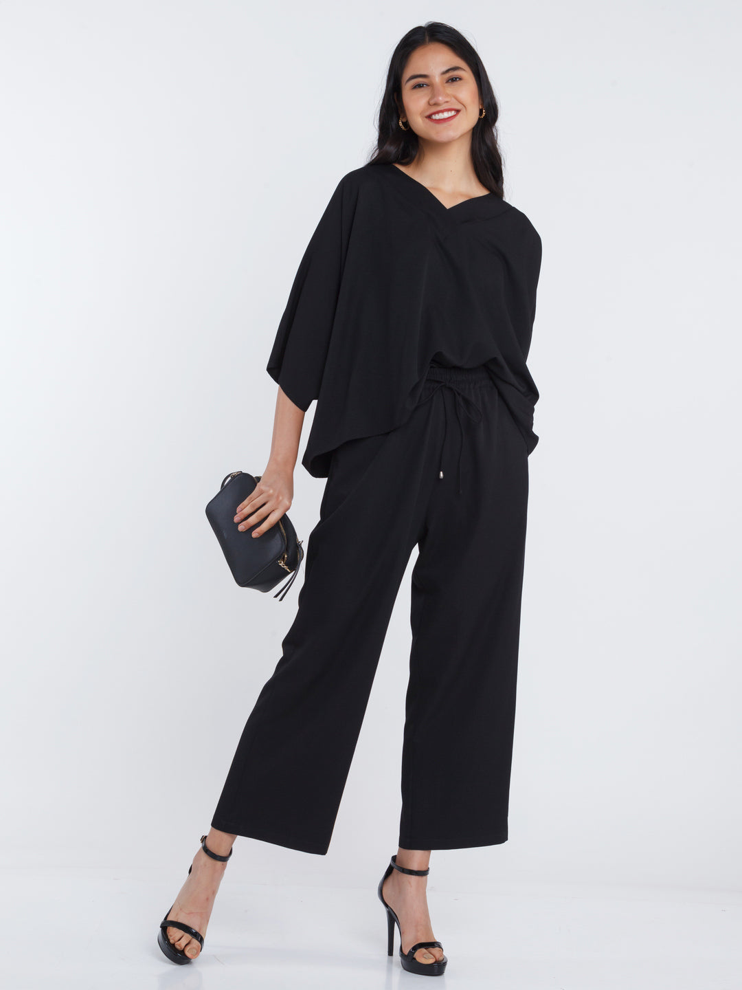 Black Solid Elasticated Trouser