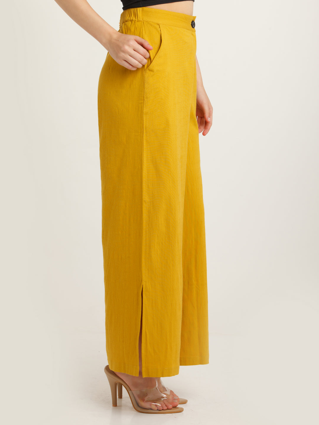 Yellow Solid Trouser For Women