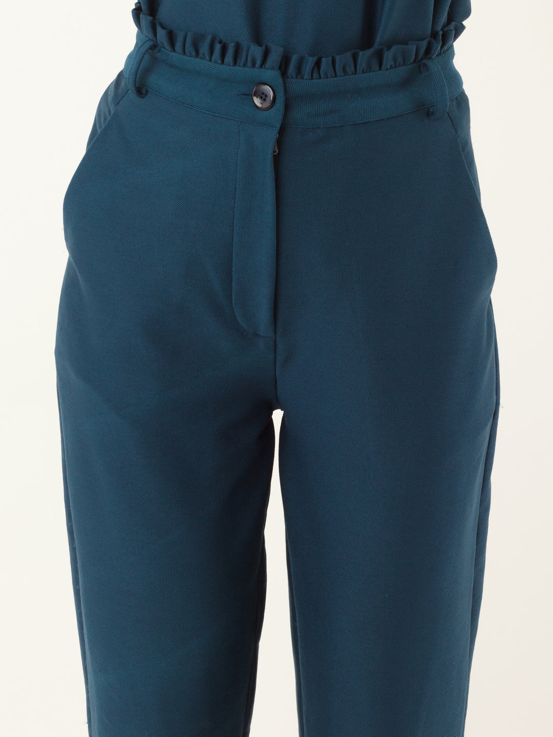 Blue Solid Pleated Trouser For Women