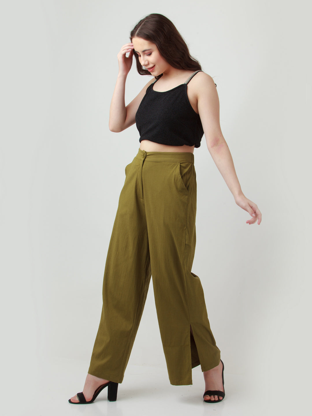 Olive Solid Trousers