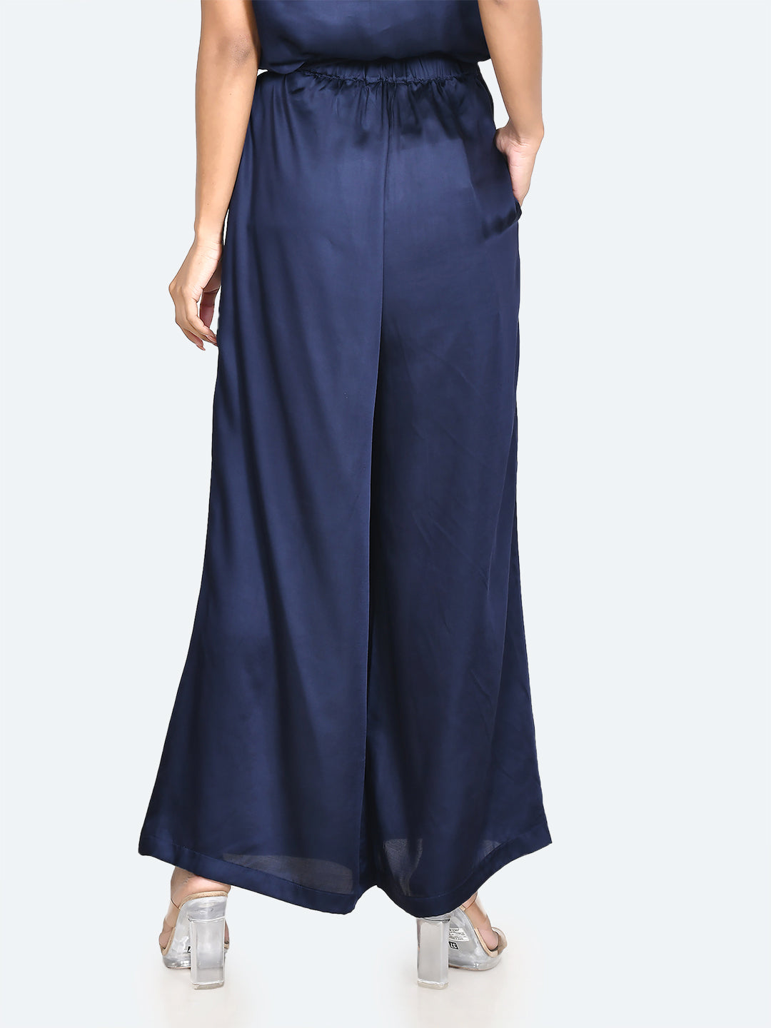 Blue Solid Wide Leg Trouser