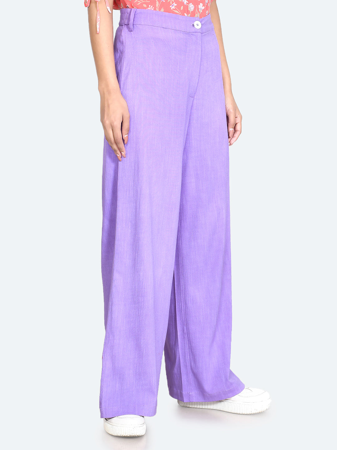 Purple Solid Wide Leg Trousers