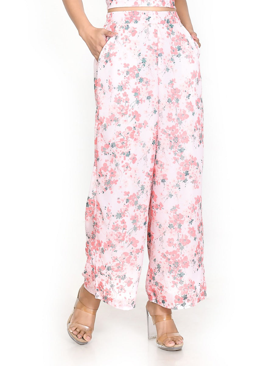 Pink Printed Wide Leg Trouser