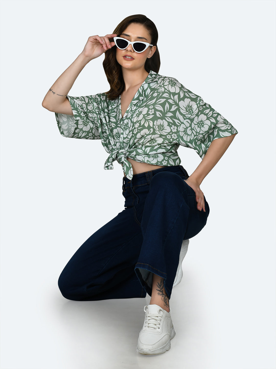 Blue Solid Wide Leg Jeans