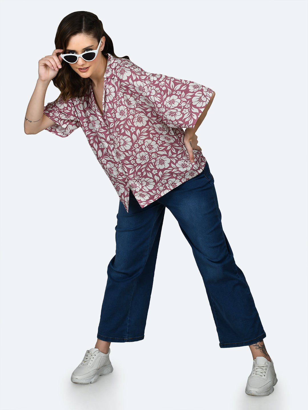 Blue Solid Wide Leg Jeans