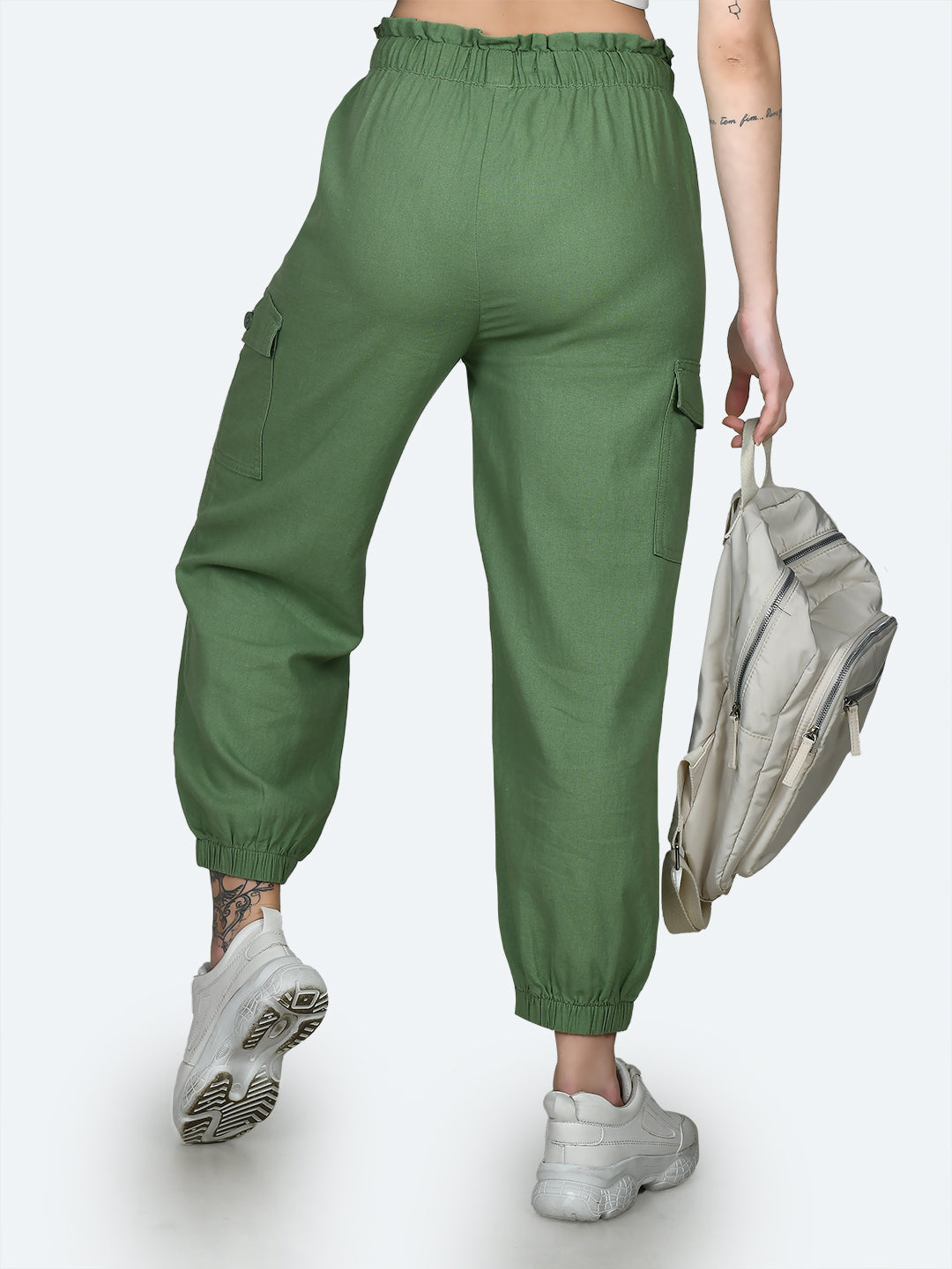 Green Solid Elasticated Joggers