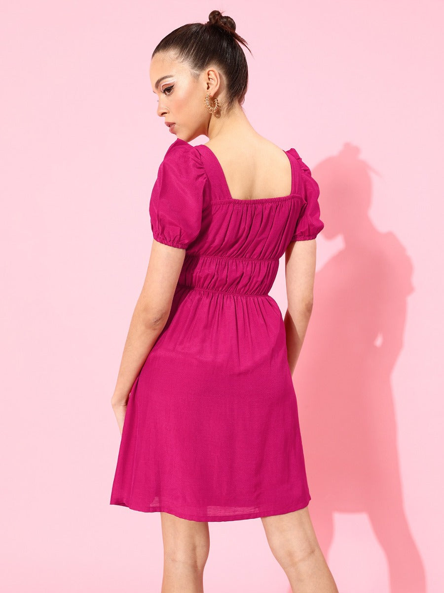 Pink Solid Short Dress