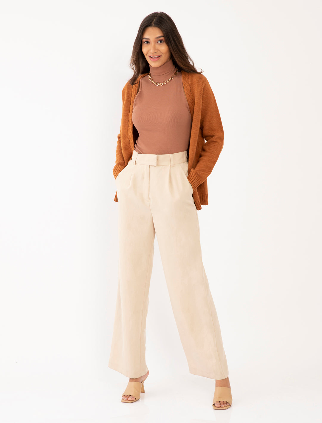 Brown Solid Straight Shrug