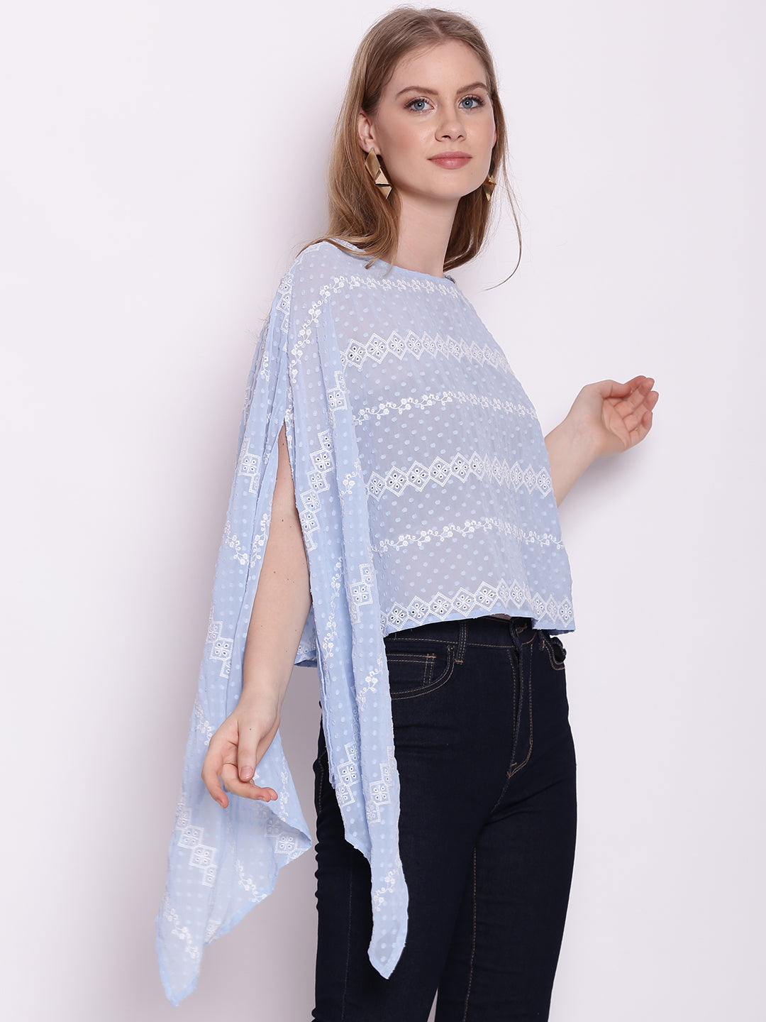 Blue Embroidered Shrug