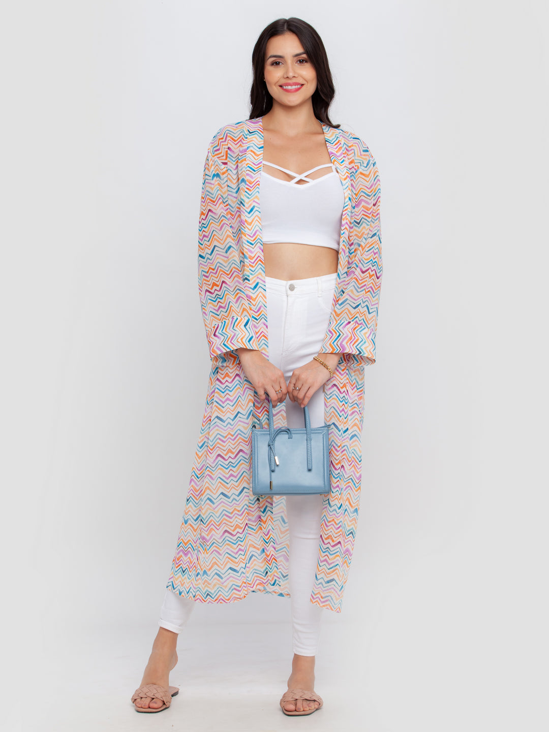 Off White Printed Straight Shrug