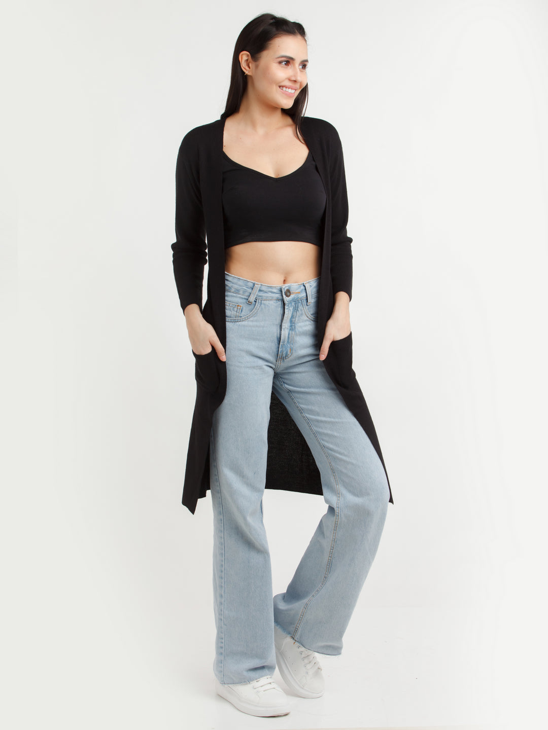 Black Solid Cardigan For Women