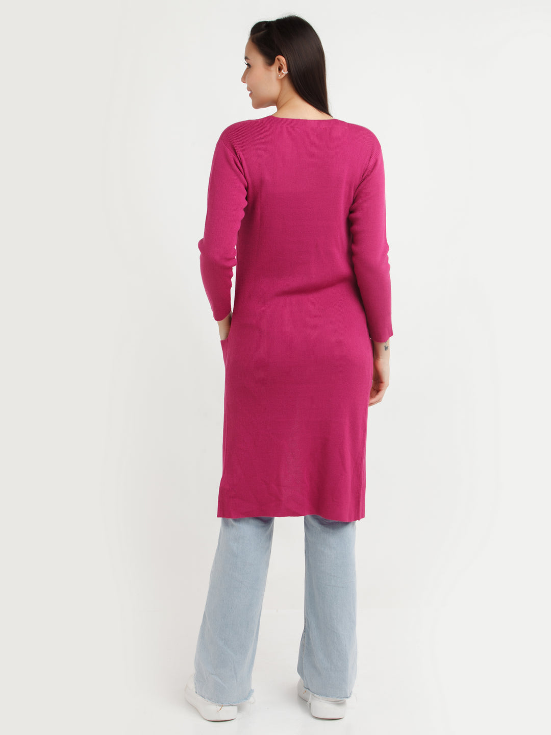 Pink Solid Cardigan For Women