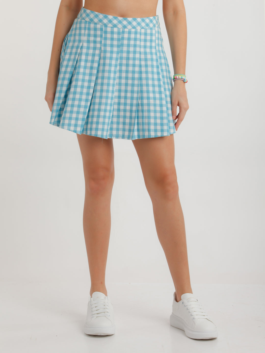 Blue Checked Skirt For Women