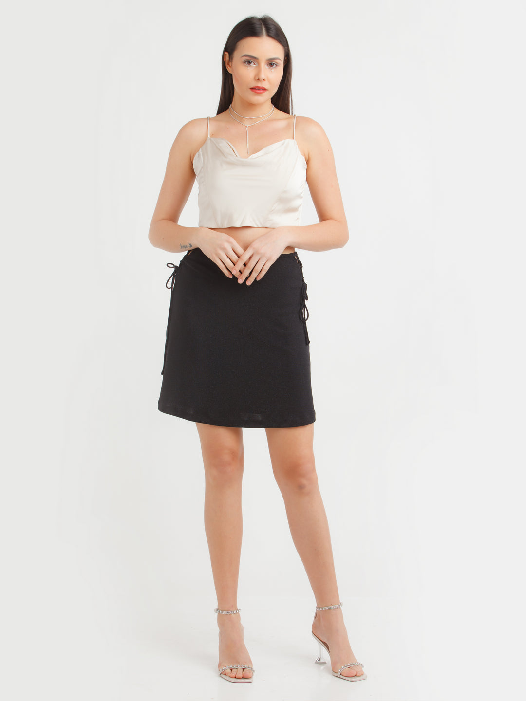 Black Shimmer Tie-Up Skirt