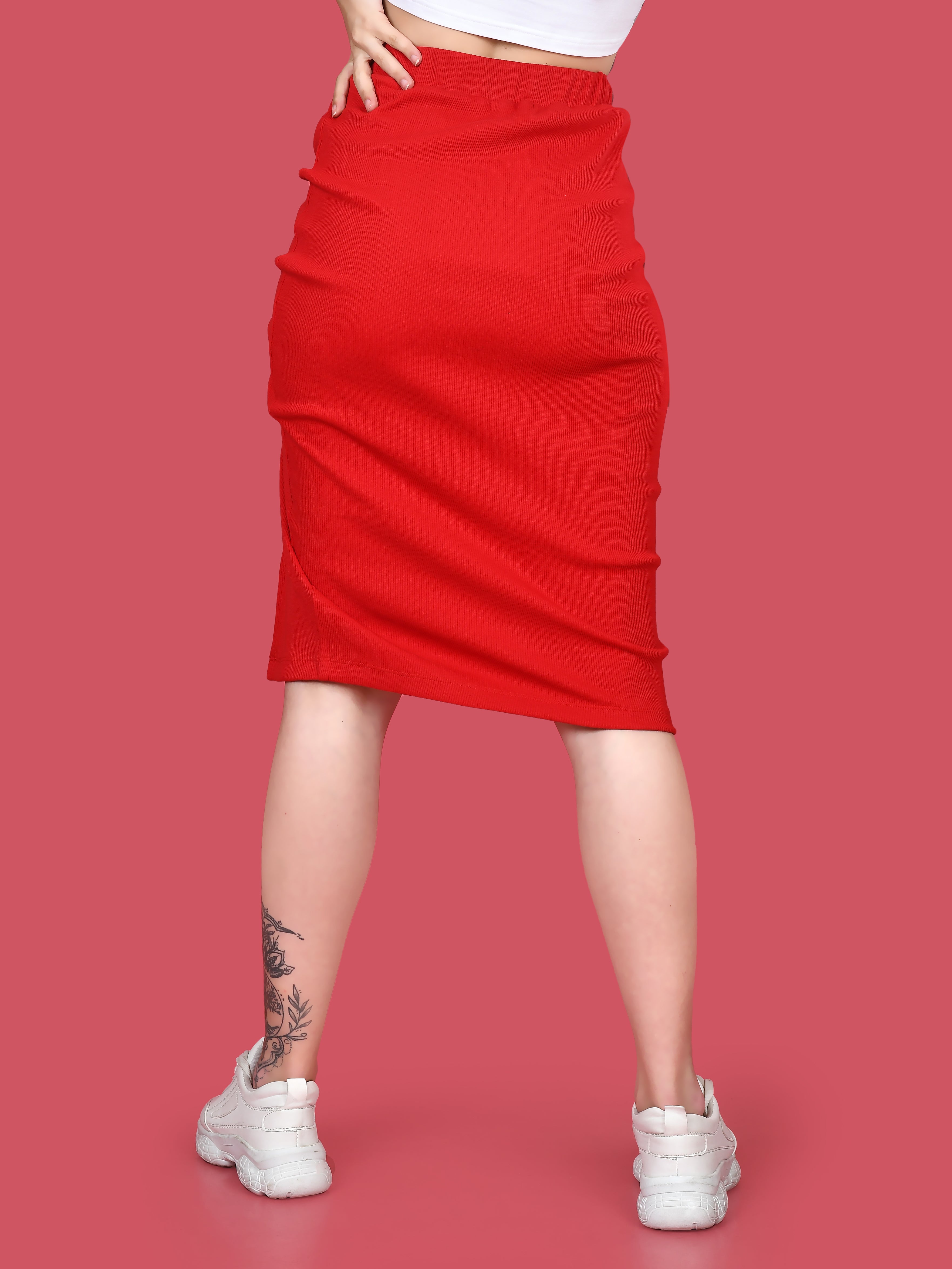 Red Solid Ruched Skirt