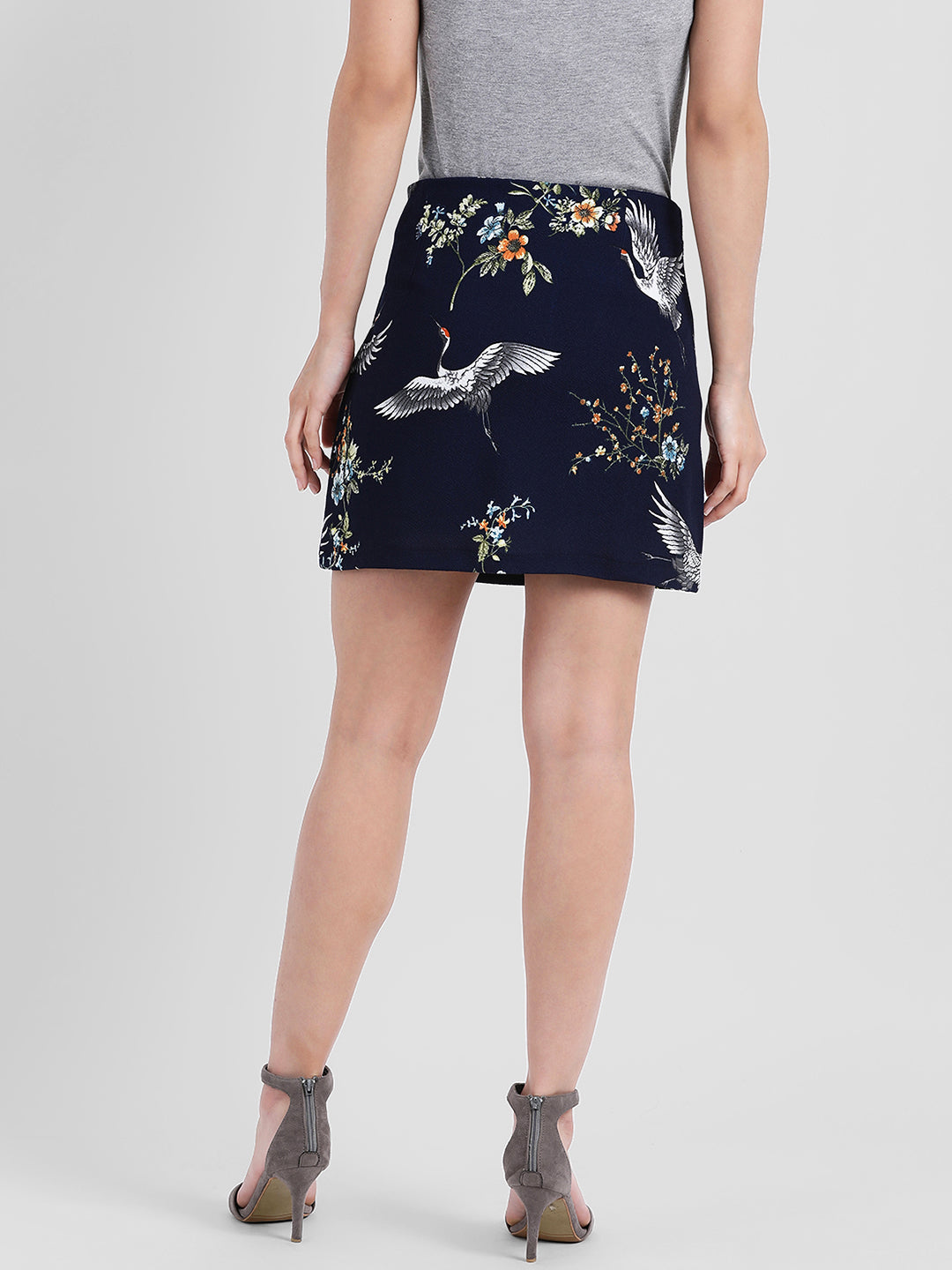 Navy Blue Printed Straight Skirt