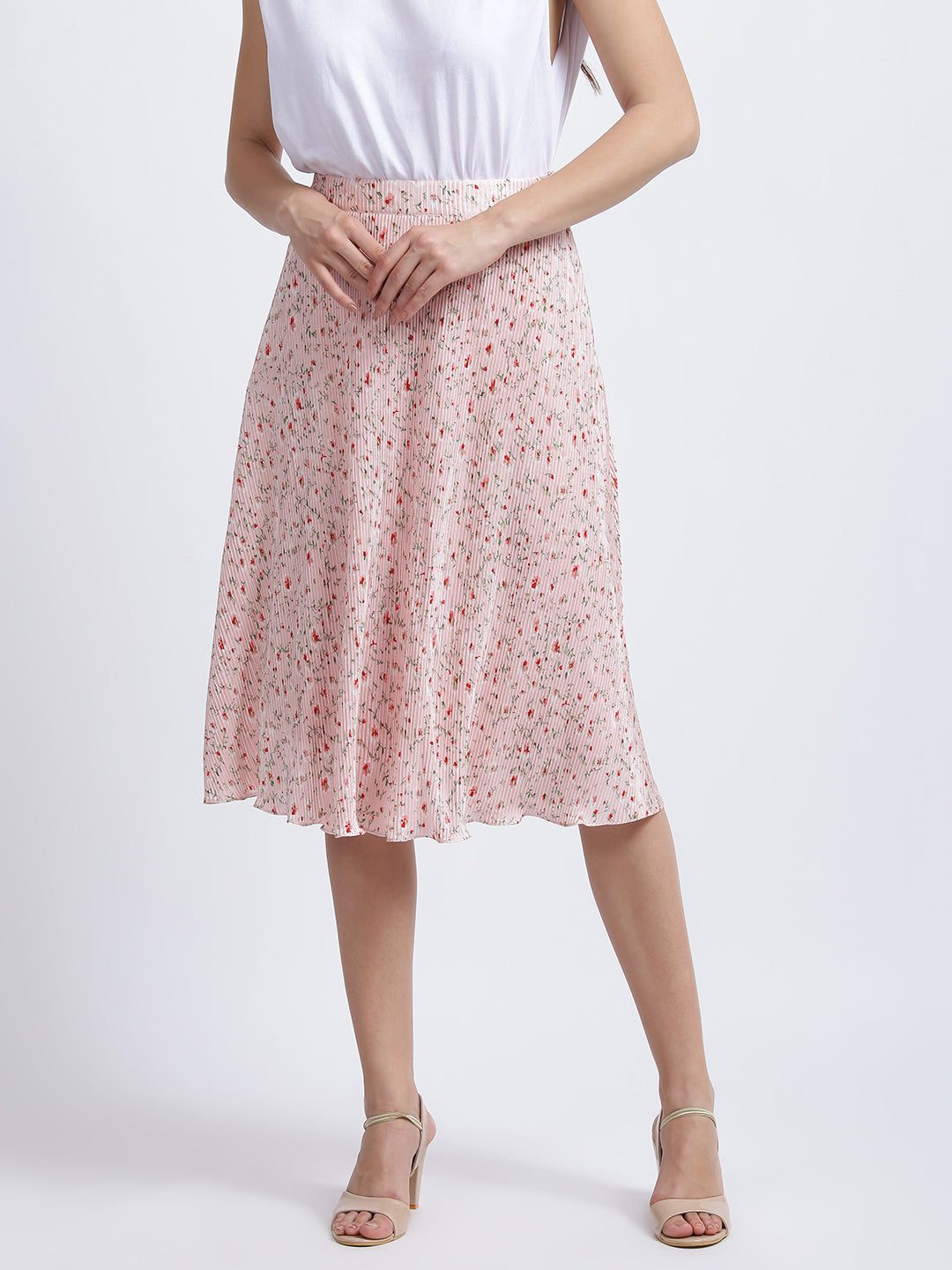 Pink Floral Print High Waisted Skirt