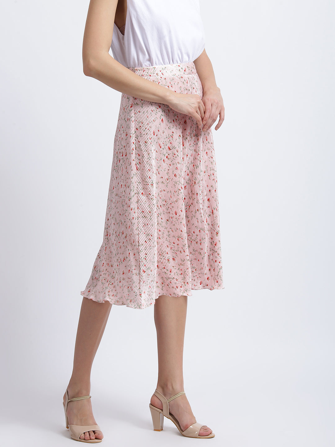 Pink Floral Print High Waisted Skirt