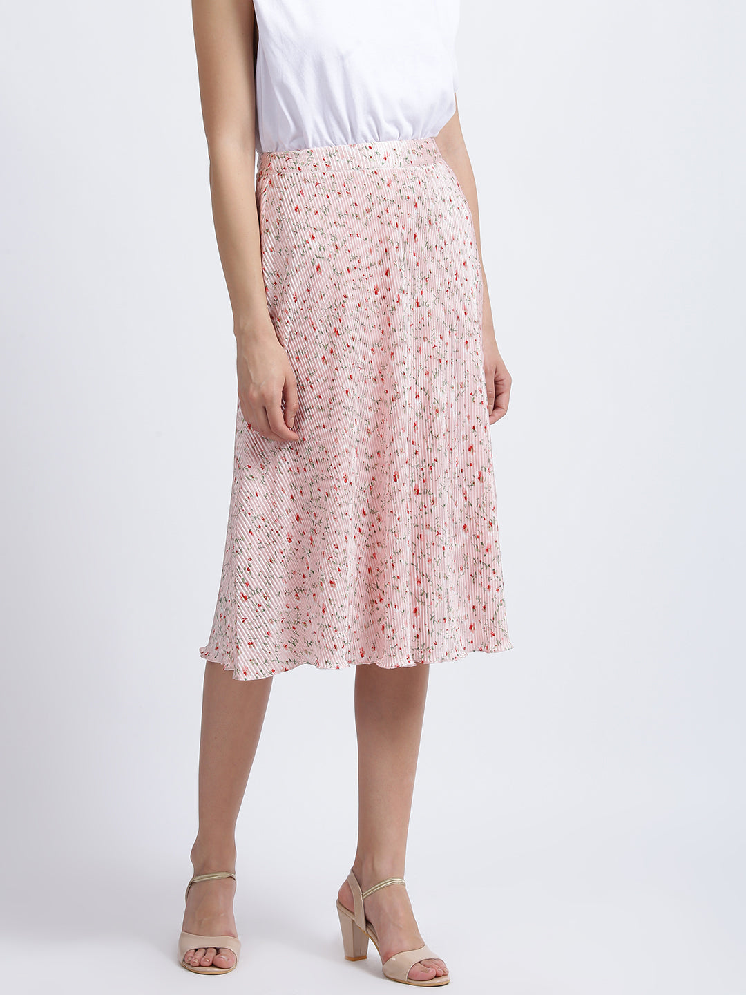 Pink Floral Print High Waisted Skirt