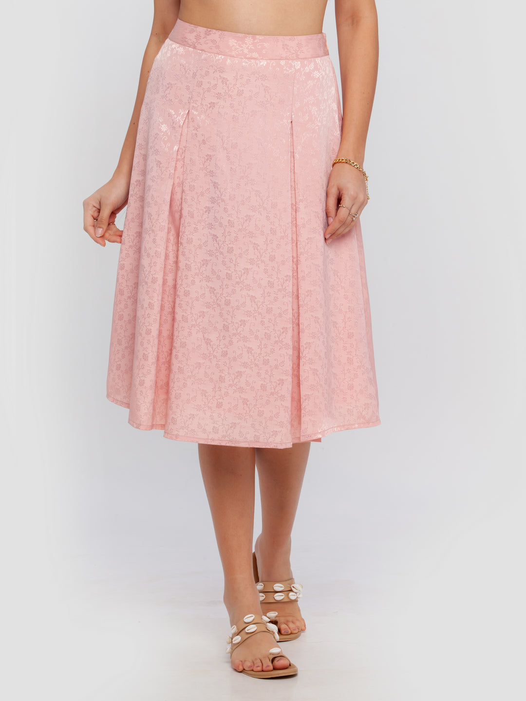 Pink Printed Pleated Skirt For Women